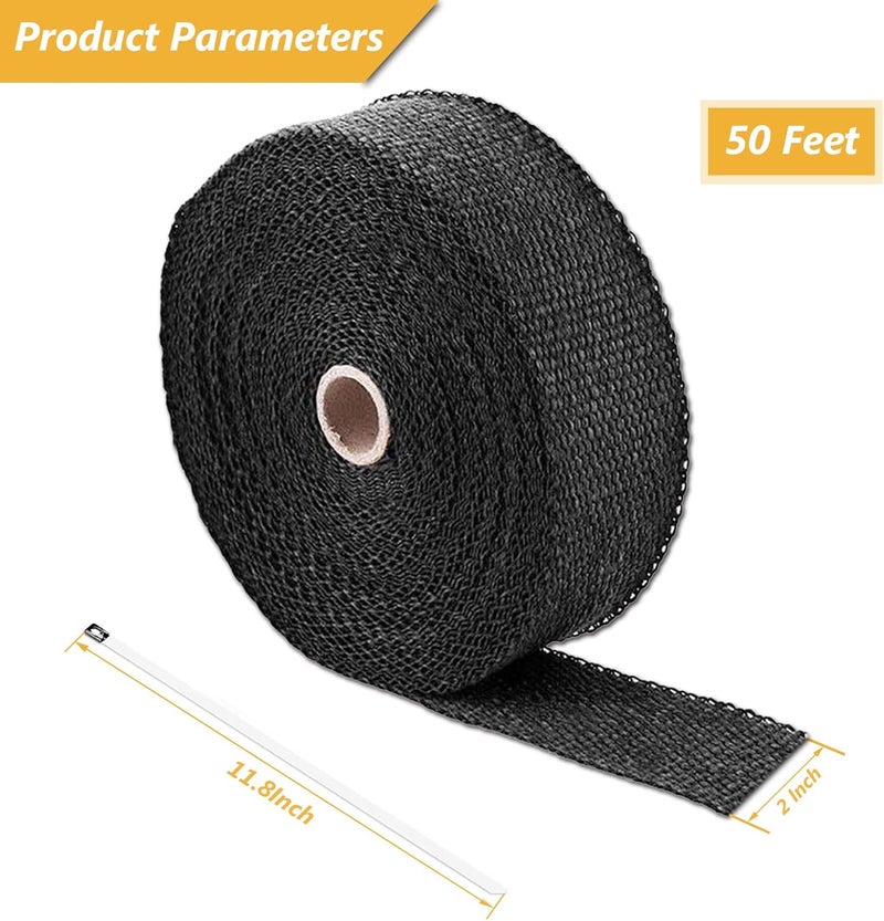 SUPERFASTRACING 2 Roll 2" x 50' Exhaust Heat Wrap Roll Fiberglass for Motorcycle Manifold Header Pipe Heat Wrap Tape Black (will lose color) - Image 2